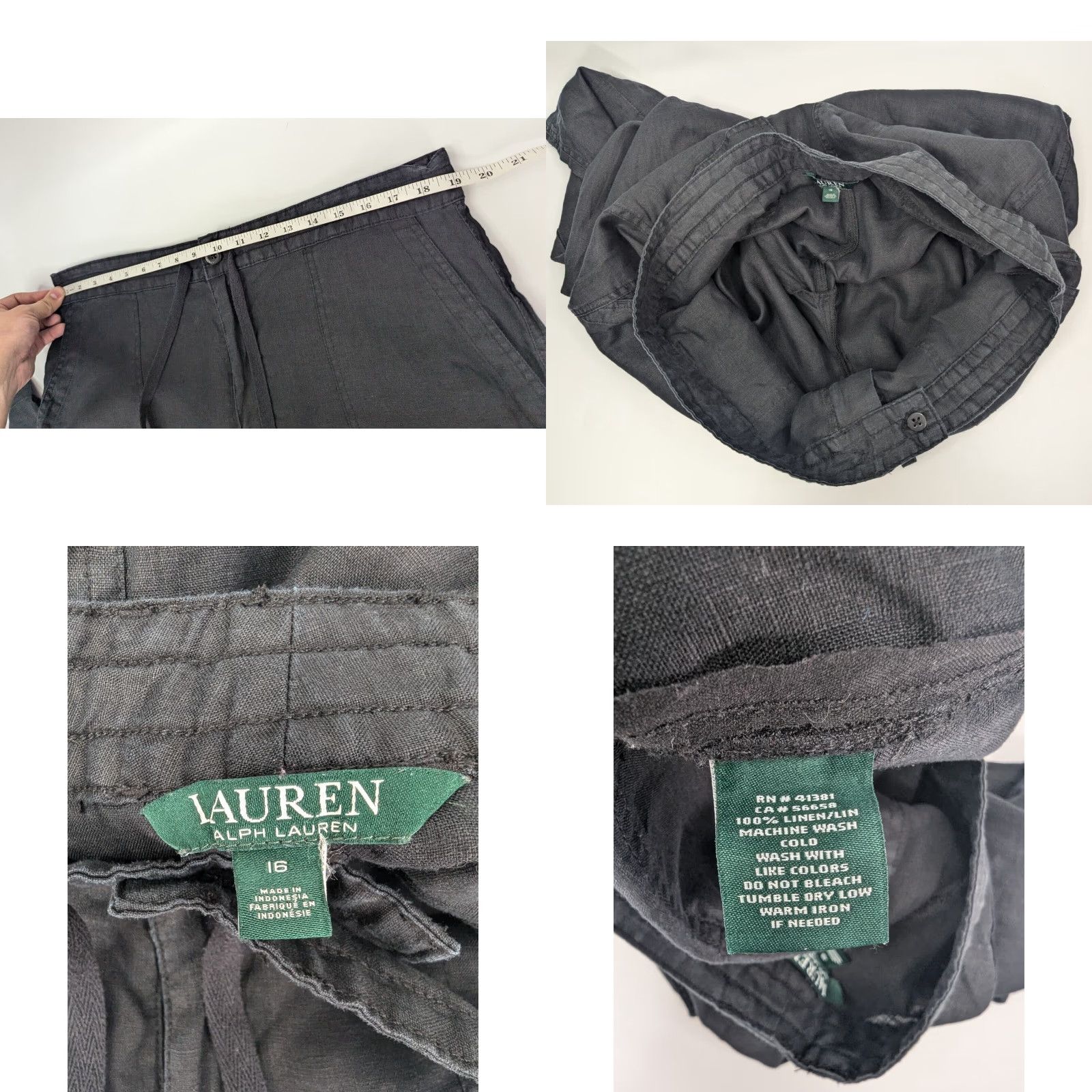 Ralph Lauren Lauren Ralph Lauren Pants Womens Size 16 Black Linen Pockets Tapered Flat Front Lagenlook Size 38" / US 16 / IT 52 - 8 Thumbnail