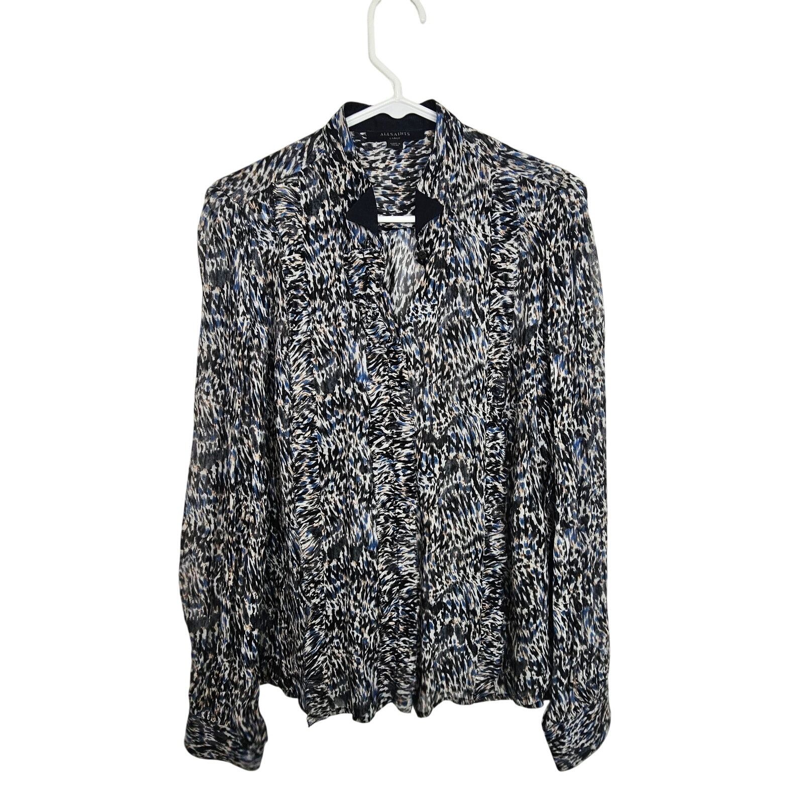 Allsaints AllSaints Blouse Black Button Front Long Sleeve Top Ruffle L Size L / US 10 / IT 46 - 1 Thumbnail