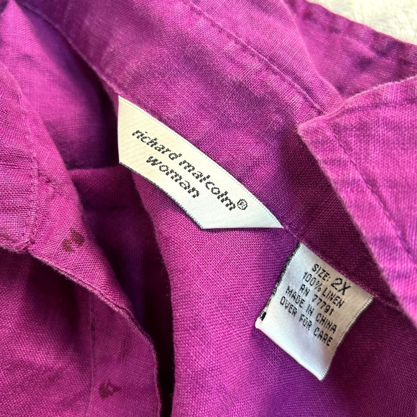 Vintage Richard Malcolm Womens Linen Shirt Tunic 2X Button-Up Purple Long Sleeve Casual Size XXL / US 16-18 / IT 52-54 - 3 Thumbnail
