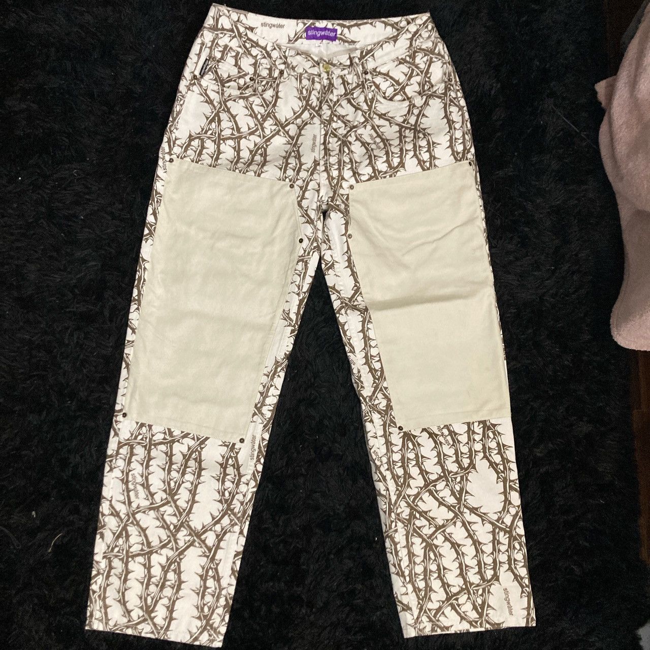 White Thorne Stingwater jeans vegan suede double knees