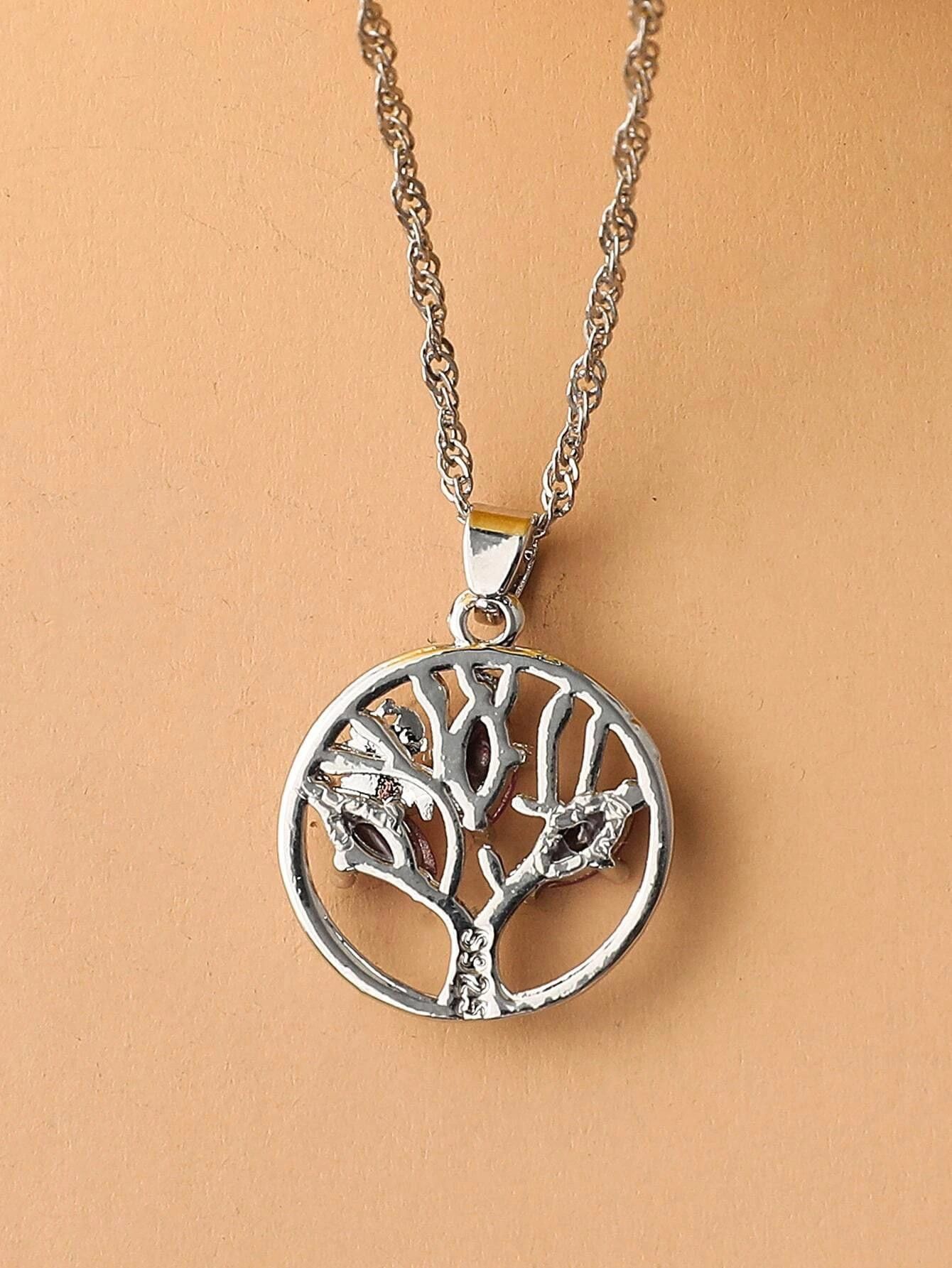 Designer Sterling Silver Pink Marquise Tree of Life Necklace Size ONE SIZE - 4 Thumbnail