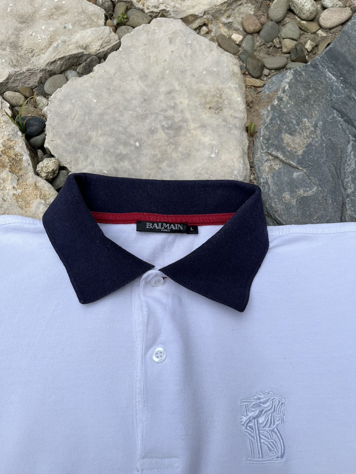 Balmain × Designer Balmain chest logo polo t-shirt tee with striped sleeves Size US L / EU 52-54 / 3 - 5 Thumbnail