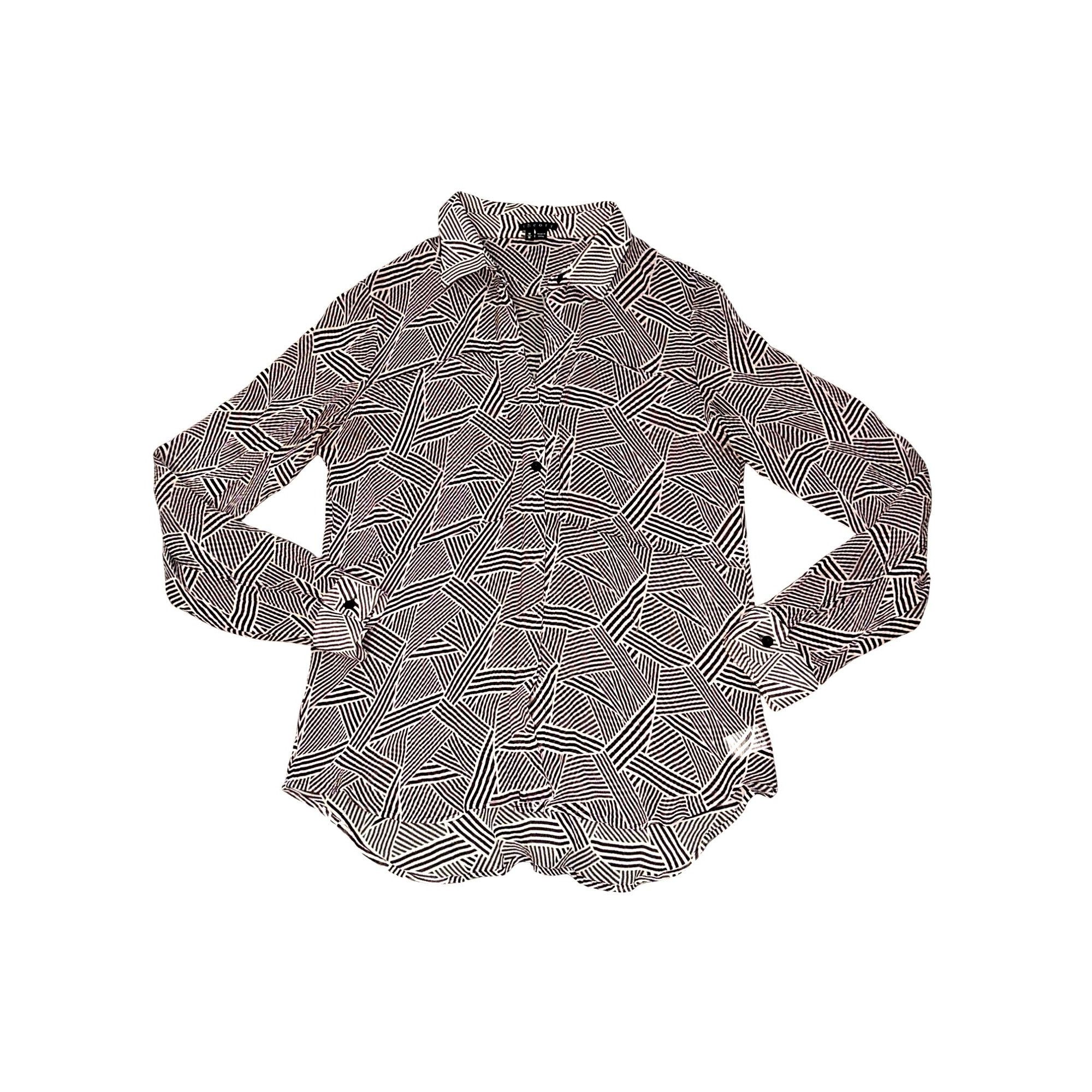 Theory Theory Size Med Black White Silk Button Front Long Sleeve Ge Size M / US 6-8 / IT 42-44 - 12 Thumbnail