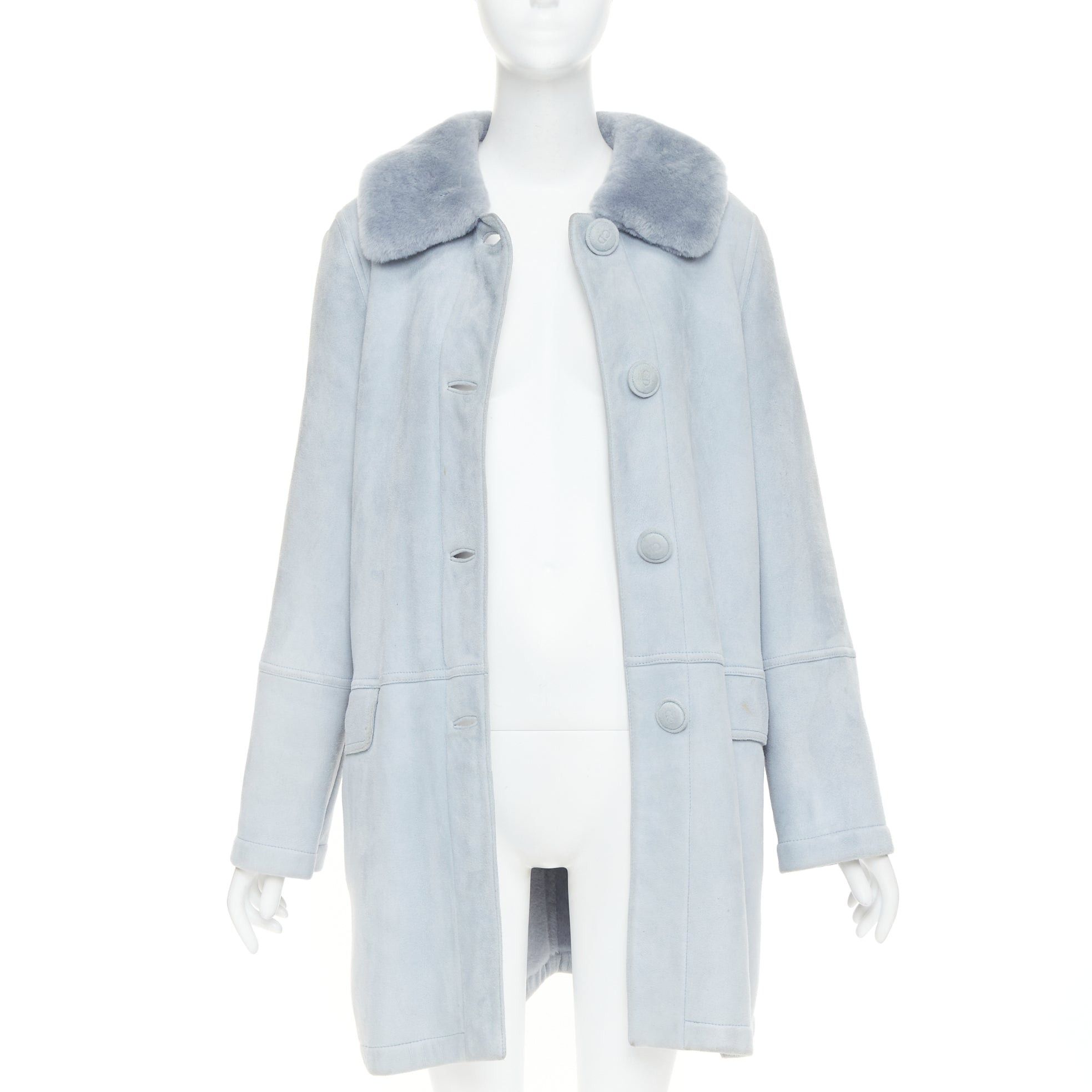 Dior CHRISTIAN DIOR Vintage 2017 John Galliano powder blue dyed rabbit fur lined coat S Size S / US 4 / IT 40 - 1 Thumbnail
