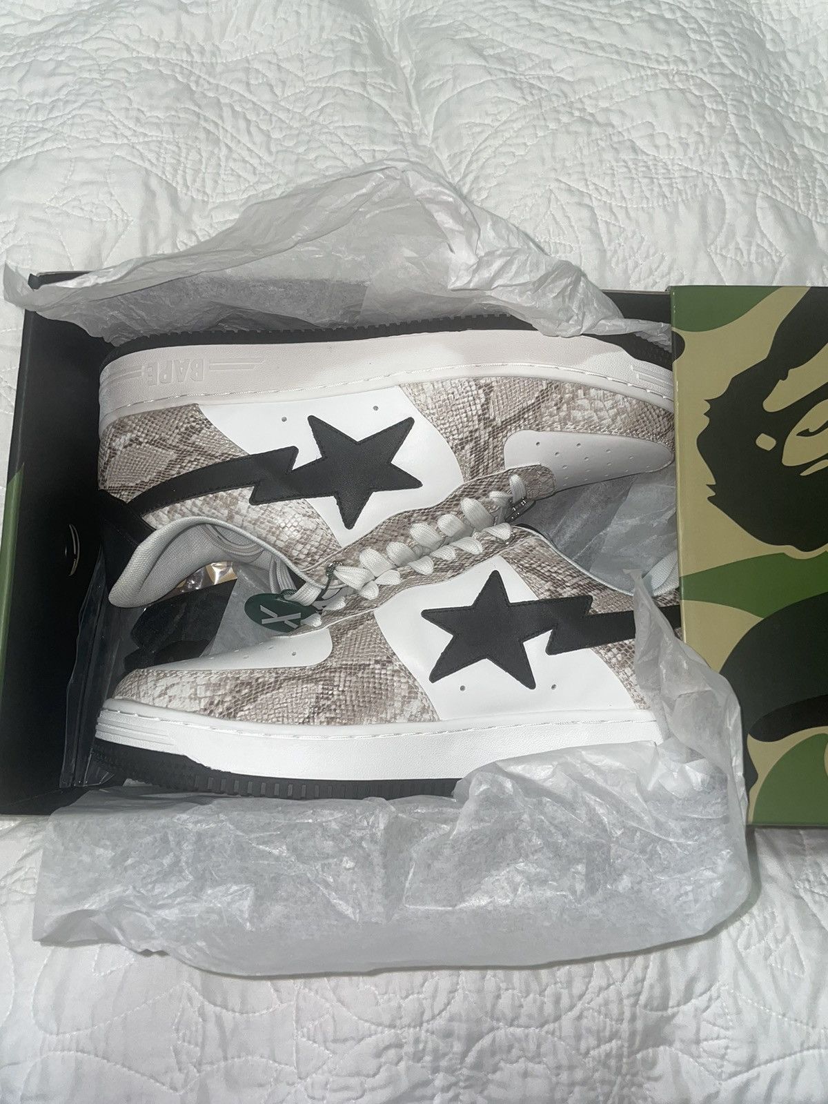 Bape Bapesta Snakeskin Beige Sneakers Size US 12 / EU 45 - 5 Thumbnail