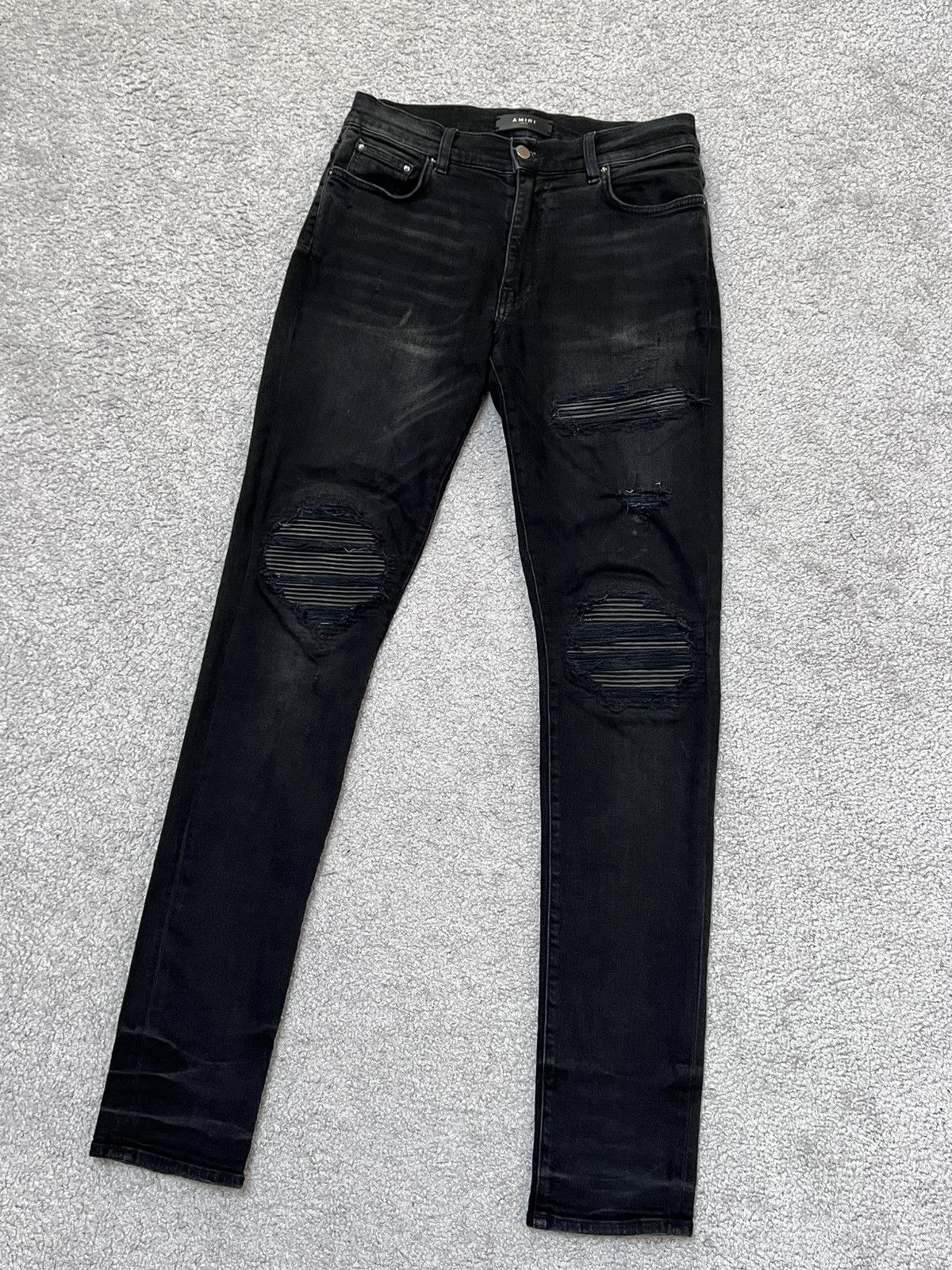 Amiri Amiri MX-1 Black Skinny Jeans With Leather Patches Size 31 Size US 31 - 3 Thumbnail