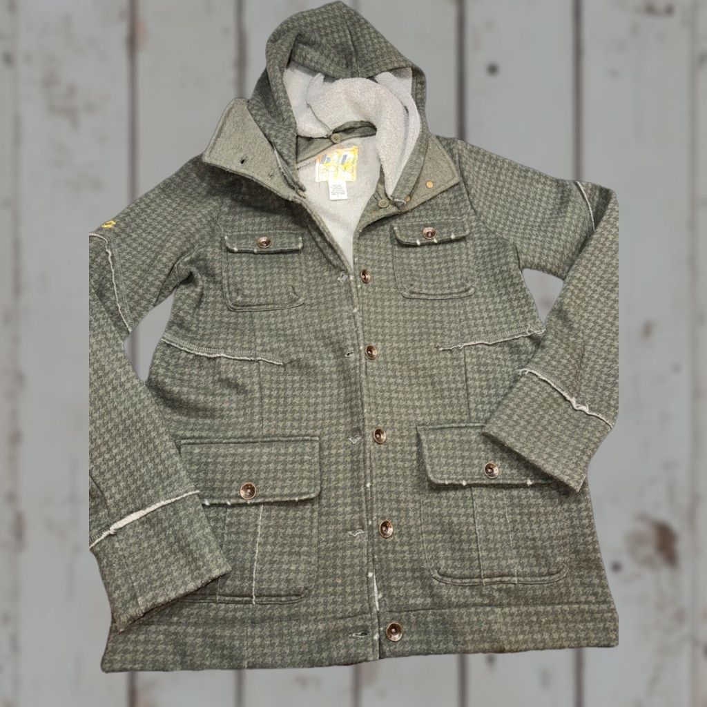 Billabong Billabong Gray Houndstooth Button Knit Jacket Hooded Flap Pockets L Womens Regular Lg Size L / US 10 / IT 46 - 1 Thumbnail