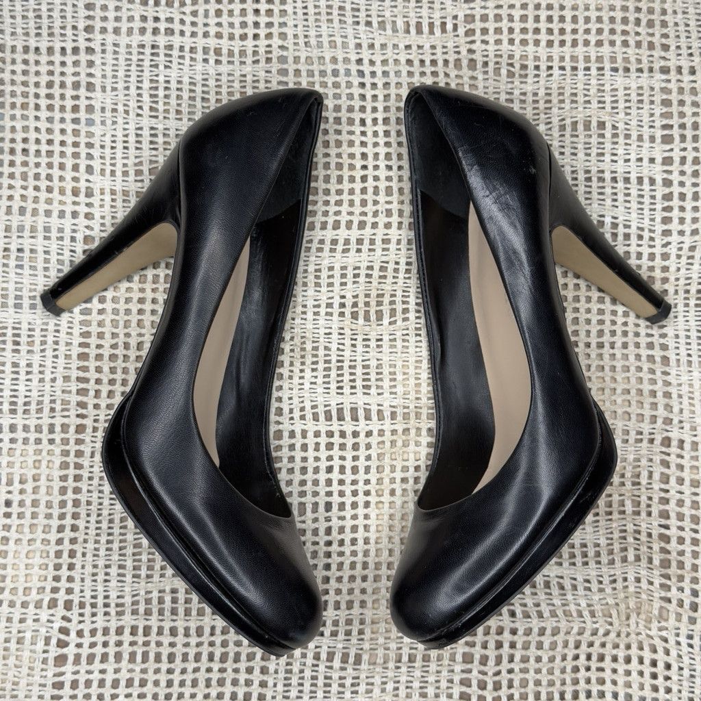 Franco Sarto Franco Sarto Womens 8 Napoli Pump Black Leather Heel (8.5) Size US 8 / IT 38 - 1 Thumbnail