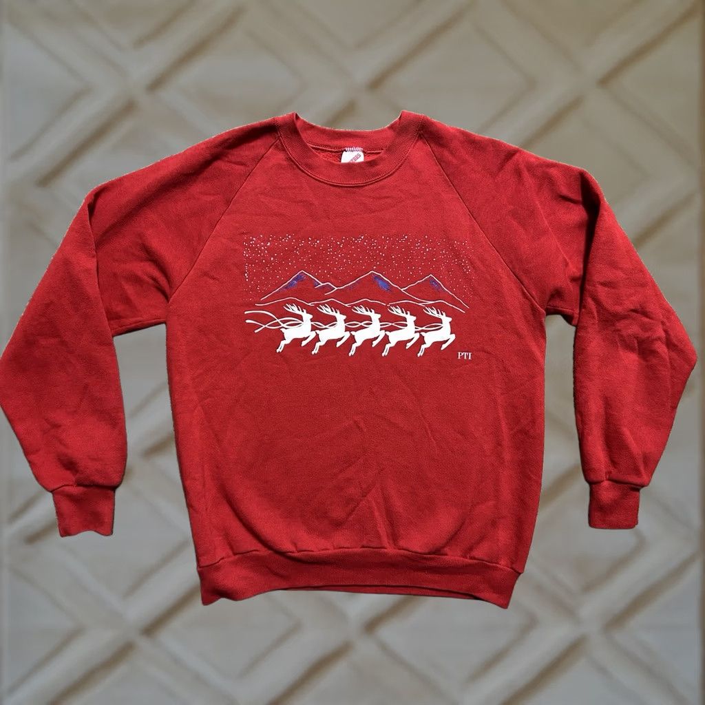 Jerzees VINTAGE Jerzees Women L Crewneck Christmas Reindeer Mountains Made In USA Shirt/ Sweater Size L / US 10 / IT 46 - 1 Thumbnail