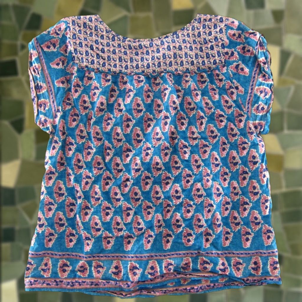 American Eagle Outfitters American Eagle Outfitters Blouse Short Sleeve M Blue Floral Cotton Peasant Tunic Women's 100% Cotton Size M / US 6-8 / IT 42-44 - 1 Thumbnail