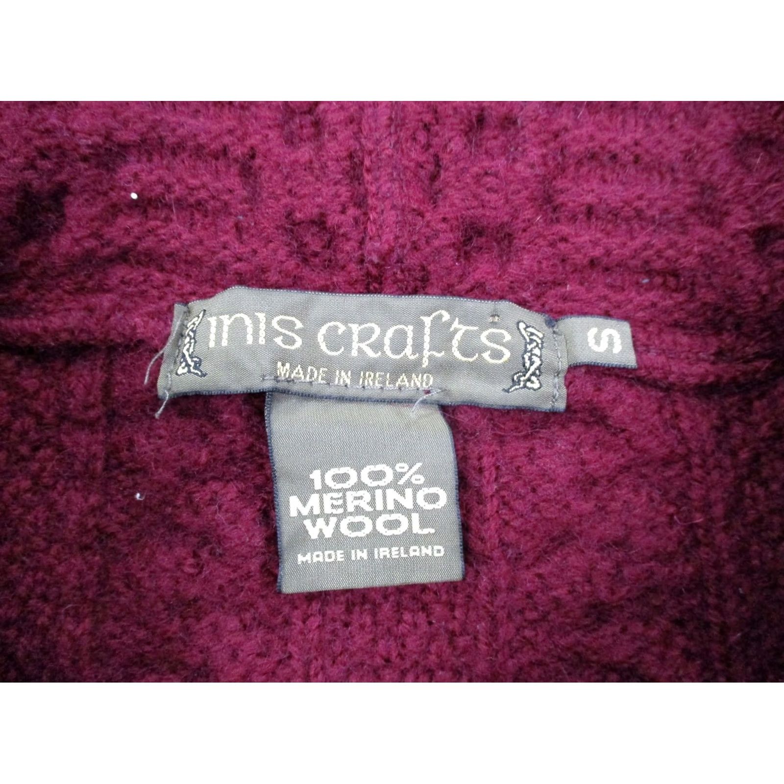 Vintage Inis Crafts Sweater Womens S Merino Wool Chunky Cable Knit Ireland Fisherman Cardigan Hooded Pockets Thermal Water Resistant Red Vintage Mens? Size S / US 4 / IT 40 - 6 Thumbnail