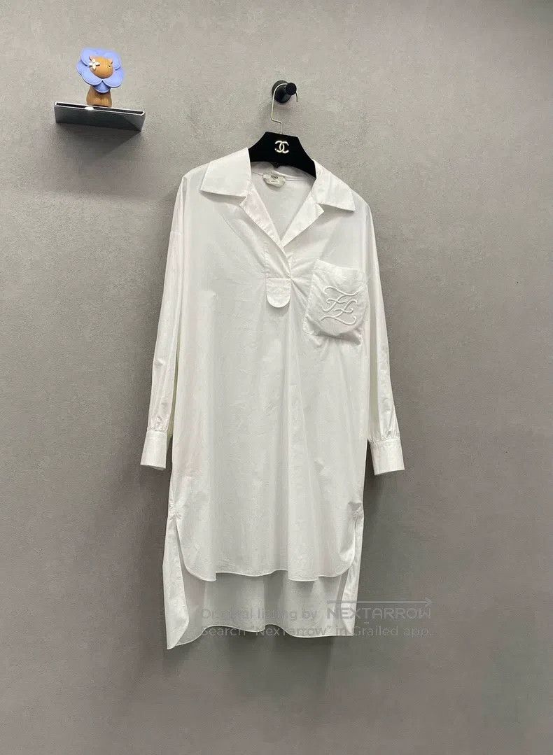 Fendi Fendi Pocket Logo Embroidered White Shirt Dress, Cotton Fa Size 4XL / US 24-26 - 3 Thumbnail