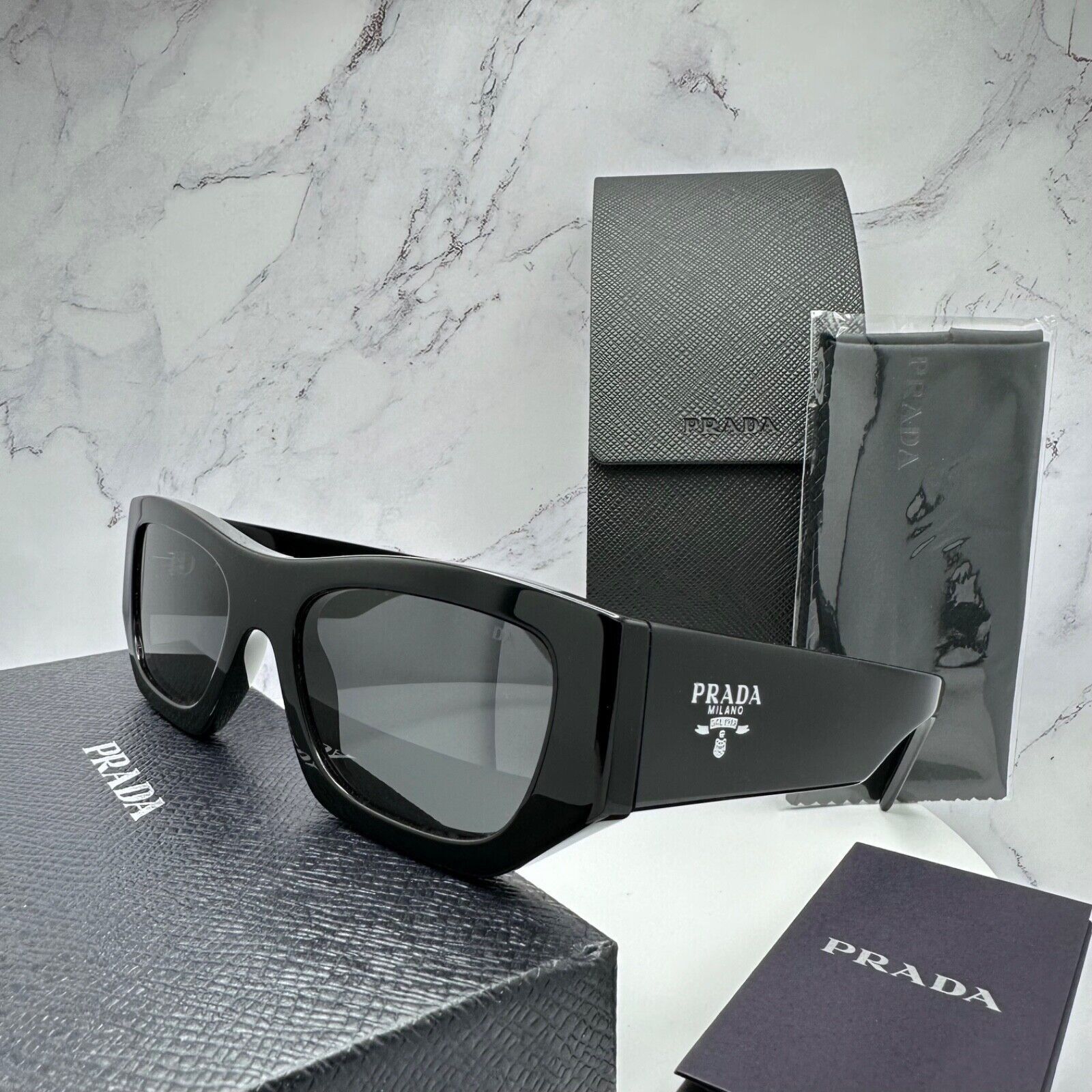 Prada PRADA Sunglasses Black Square PRADA MILANO Silver Logo Size ONE SIZE - 17 Thumbnail