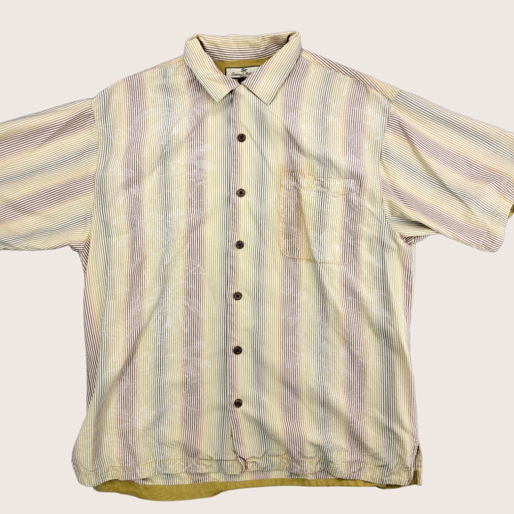 Tommy Bahama Tommy Bahama Shirt Mens Large 100% Silk Striped Floral Button-Down Short Sleeve Tropical Beach Bohemian Florida Mens Size US L / EU 52-54 / 3 - 1 Thumbnail