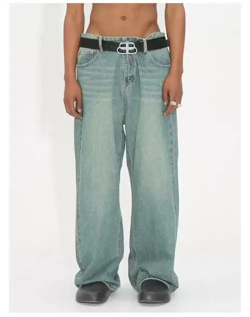 Japanese Brand nezawa x Kamon Washed Green Relaxed Wide Leg Jeans Size US 32 / EU 48 - 8 Thumbnail