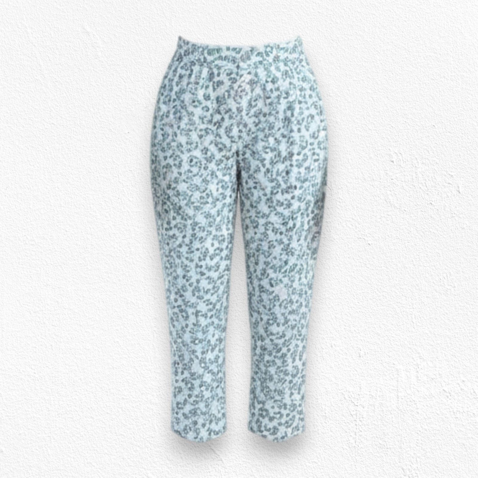 Theory White Blue Floral Silk Tapered Boho Whimsy Trousers Size 0 Size 25" / US 0 / IT 36 - 1 Thumbnail
