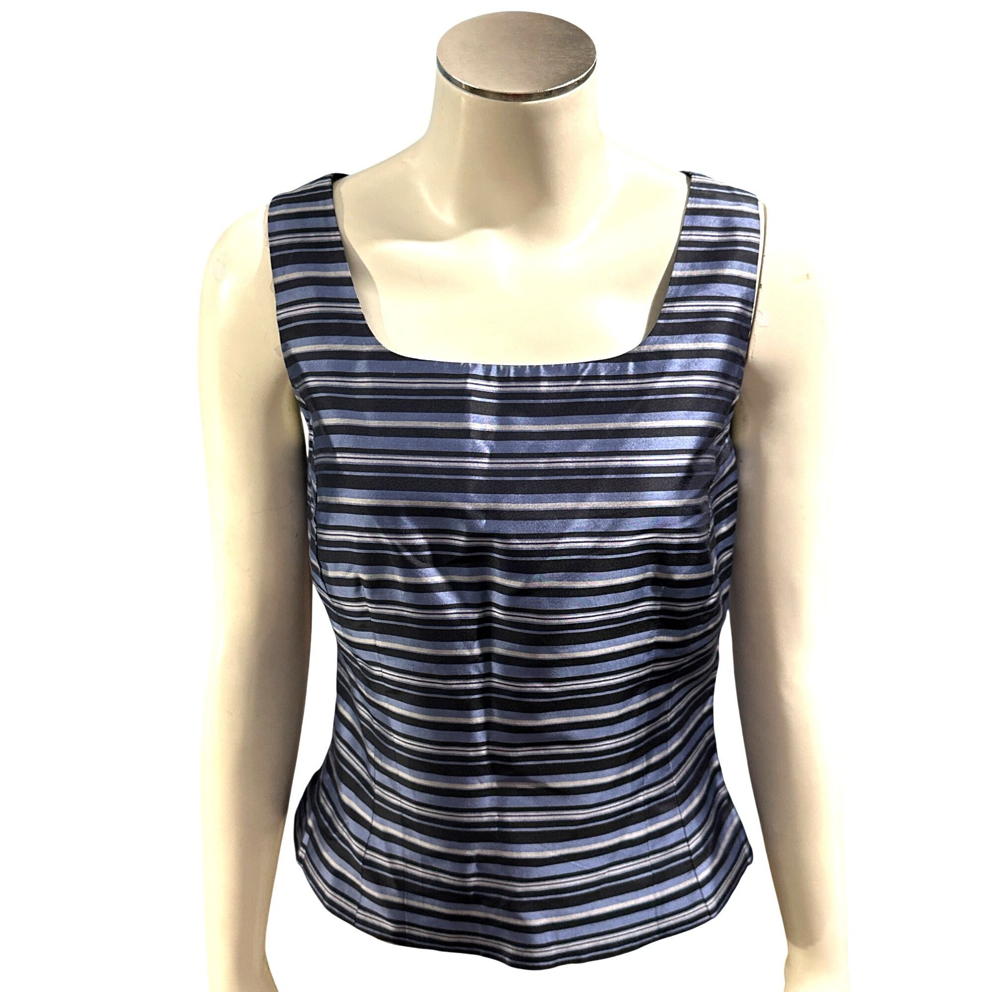 Ann Taylor Ann Taylor Petites 2P Navy Blue Striped Silk Sleeveless Blou Size XS / US 0-2 / IT 36-38 - 2 Thumbnail