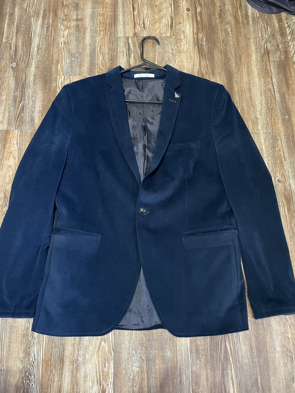 Raf Simons Velvet Velour Blazer Single Breast One Button Size S 38 Navy Blue RS