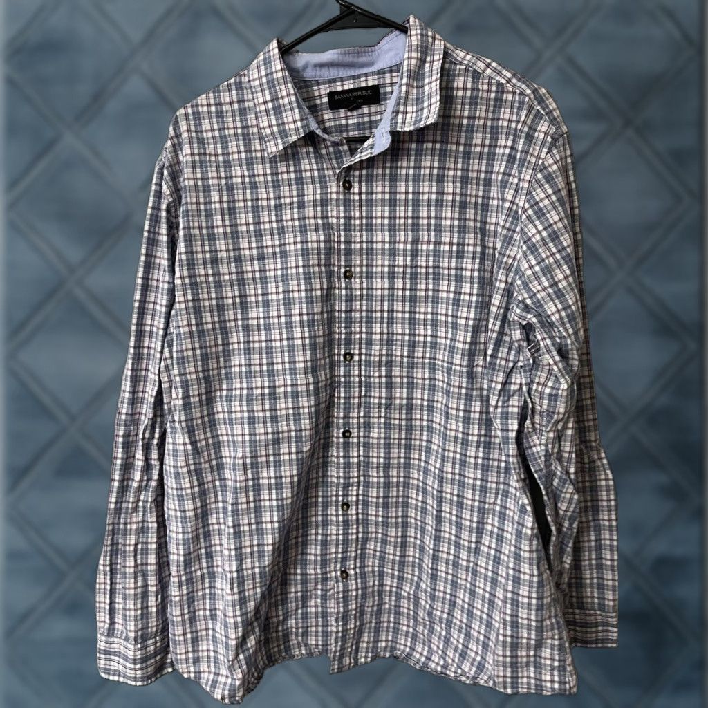 Banana Republic VINTAGE Banana Republic Men’s Dress Shirt XL Blue Plaid Check Long Sleeve Modern Business Casual Size US XL / EU 56 / 4 - 1 Thumbnail