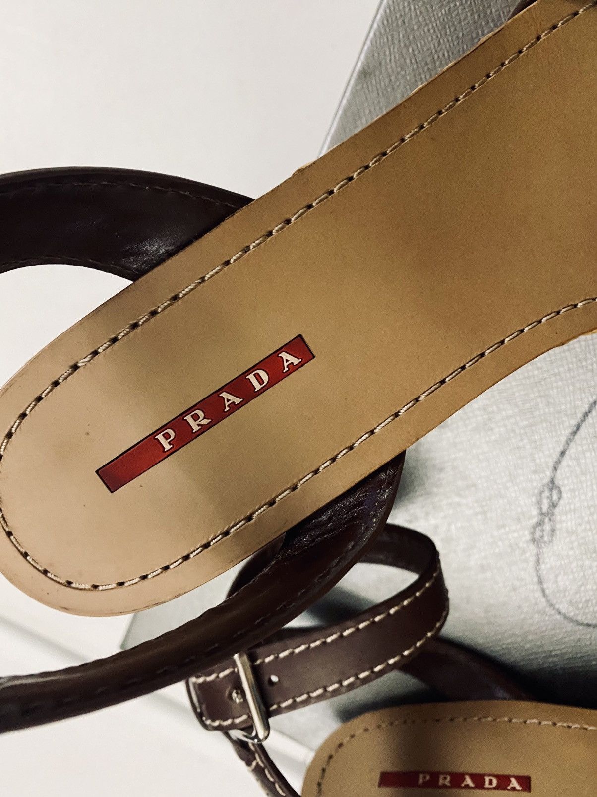 Prada Prada Brown Leather Wicker Wedge Sandals 3XZ175 10 US NEW Size US 10 / IT 40 - 2 Thumbnail