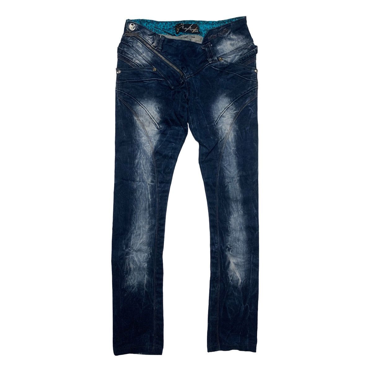 Other Estero Ragazza Distressed Zipper Biker Jeans Slim Fit Dark Size US 28 / EU 44 - 1 Thumbnail