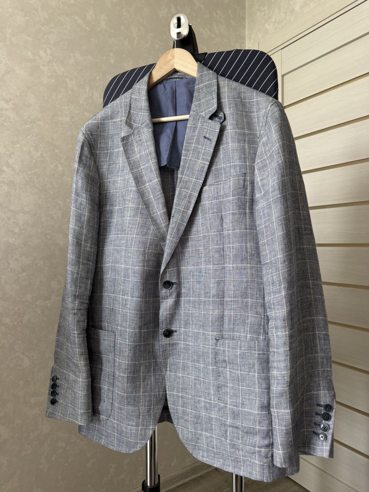 Designer × Hackett Hackett Linen Check Blazer Size 44R - 4 Thumbnail