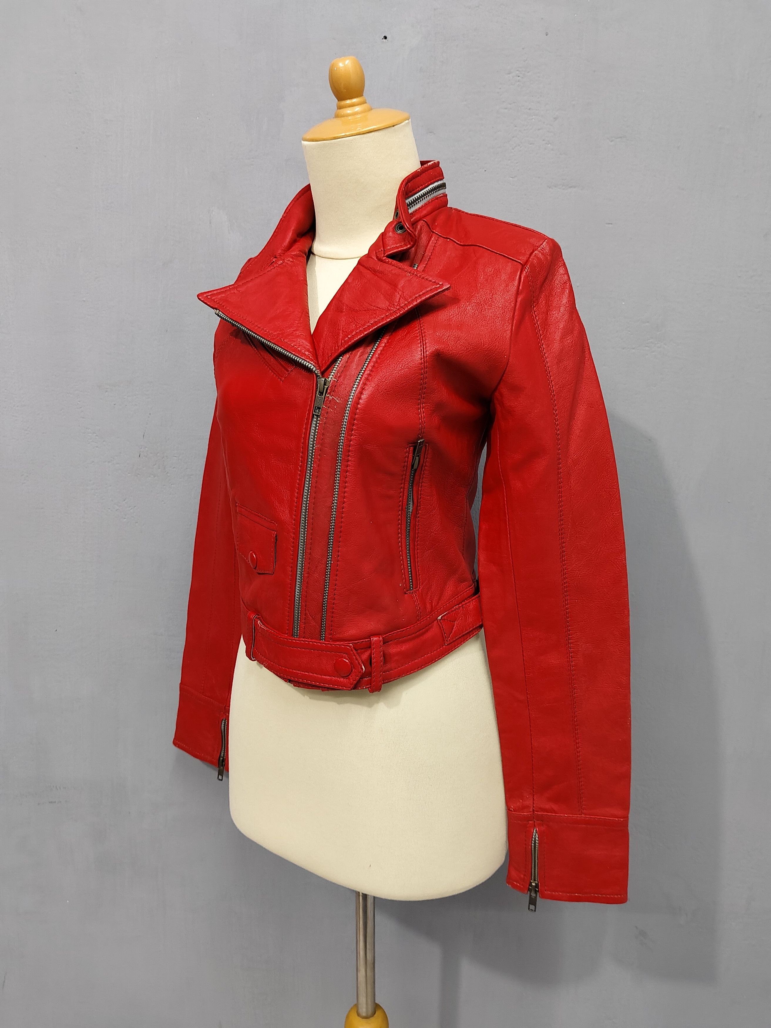 Vintage 90s Nazah London England- Cropped Moto Biker Leather Jacket Size S / US 4 / IT 40 - 3 Thumbnail