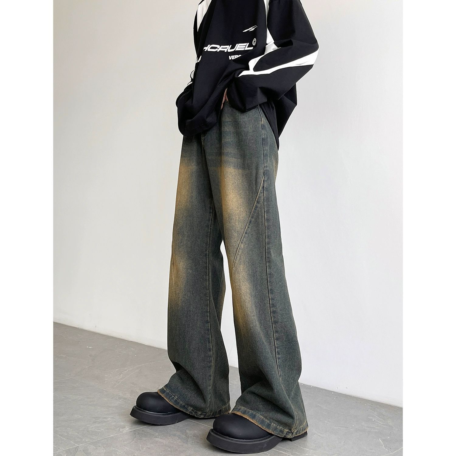 Japanese Brand Retro Men's Wide-Leg American High Street Jeans Size US 32 / EU 48 - 2 Thumbnail