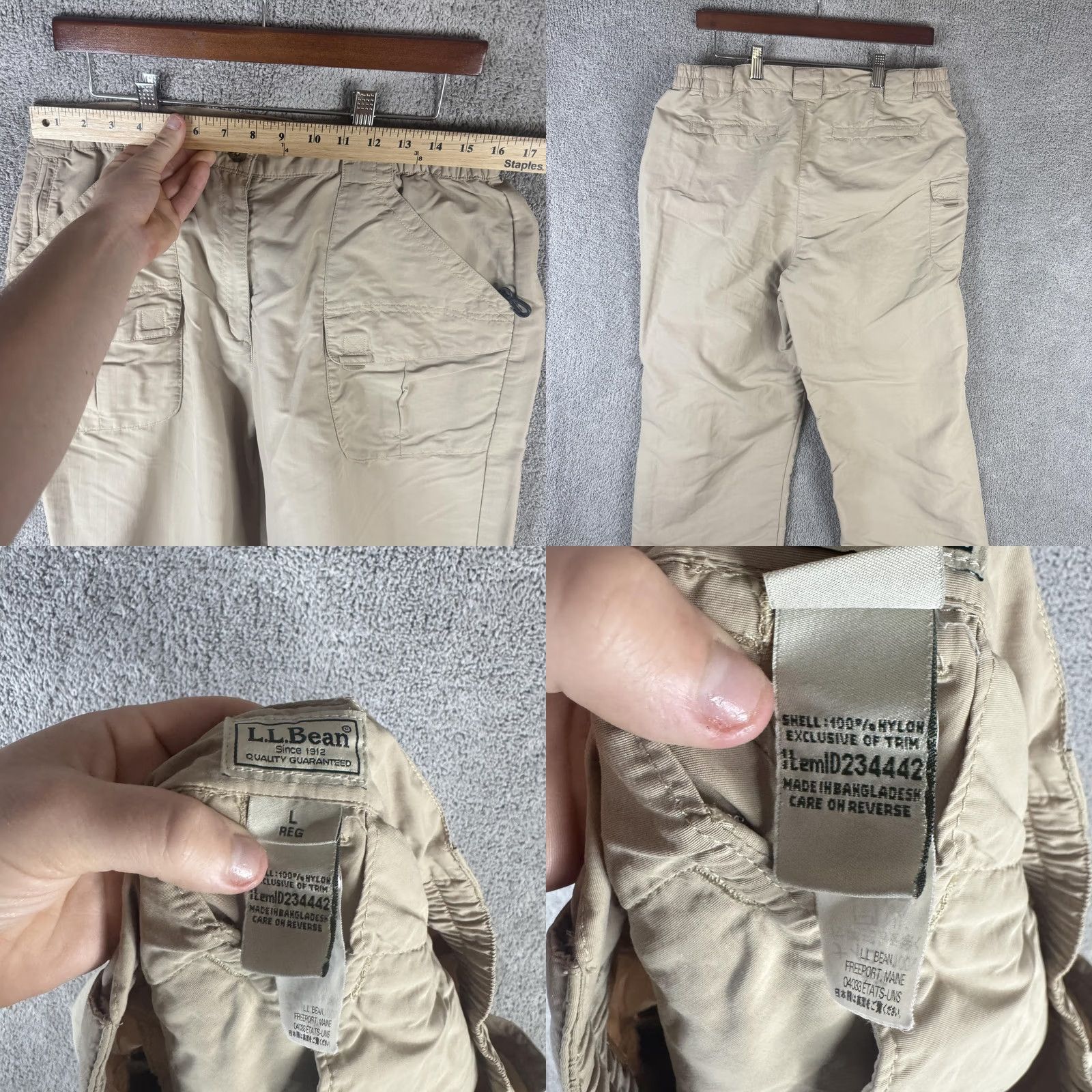 Vintage L.L. Bean Cargo Pants Mens Large Beige Nylon Elastic Waist Relaxed Fit Hiking Size US 33 - 8 Thumbnail