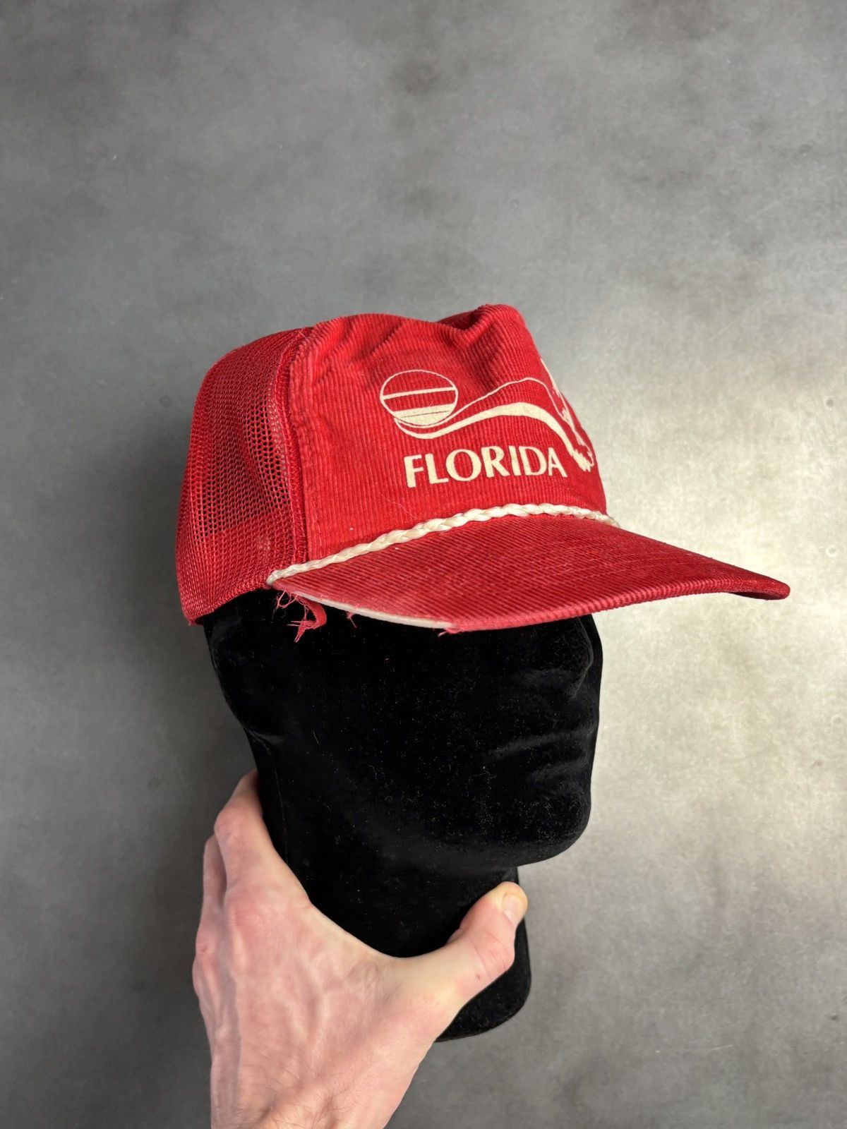 Vintage 1980s Vintage Corduroy Trucker Hat Mesh Snapback Thrashed Size ONE SIZE - 3 Thumbnail