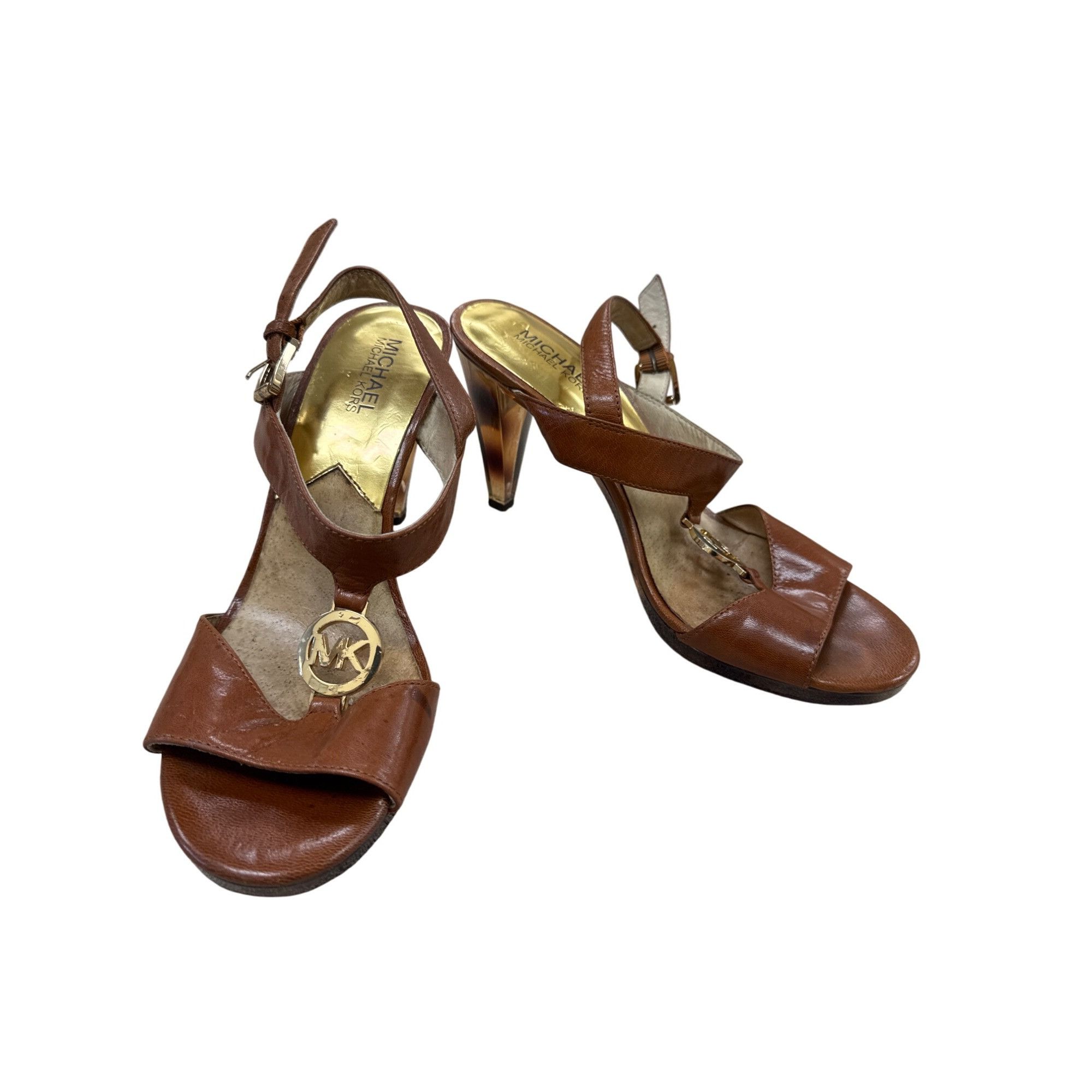 Michael Kors Michael Kors Womens Brown Leather Open Toe 4" Heels 8.5M SKU Size US 8.5 / IT 38.5 - 1 Thumbnail