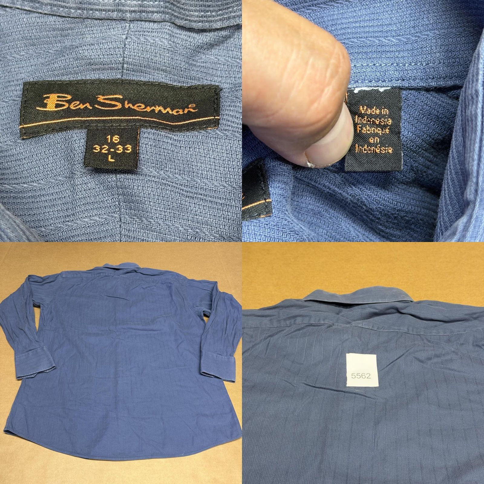 Ben Sherman Ben Sherman Shirt Mens Large Blue Textured Stripe Button Front Long Sleeve Size US L / EU 52-54 / 3 - 8 Thumbnail