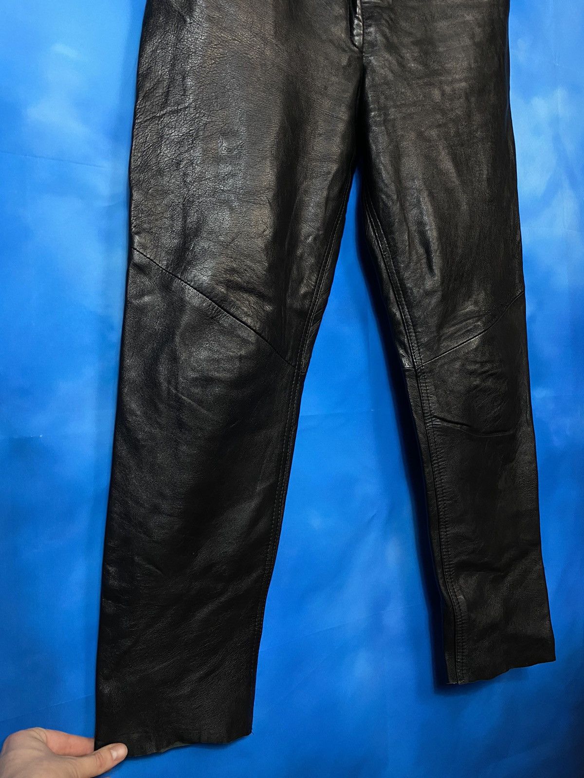 Japanese Brand × Leather × Vintage 🔥 VTG 80s LEATHER BIKER PANTS MCQUEEN STYLE Size US 33 - 3 Thumbnail