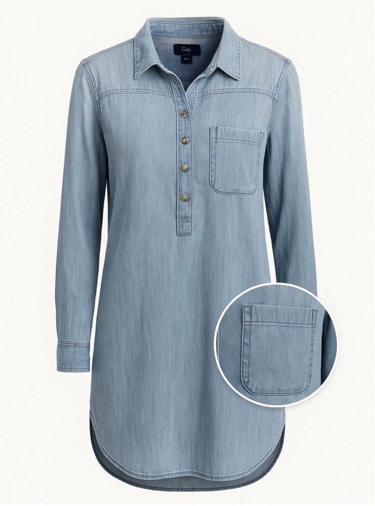 Gap GAP Denim Shirt Dress –L – Button Front Pocket – 100% Cotton Size L / US 10 / IT 46 - 2 Thumbnail