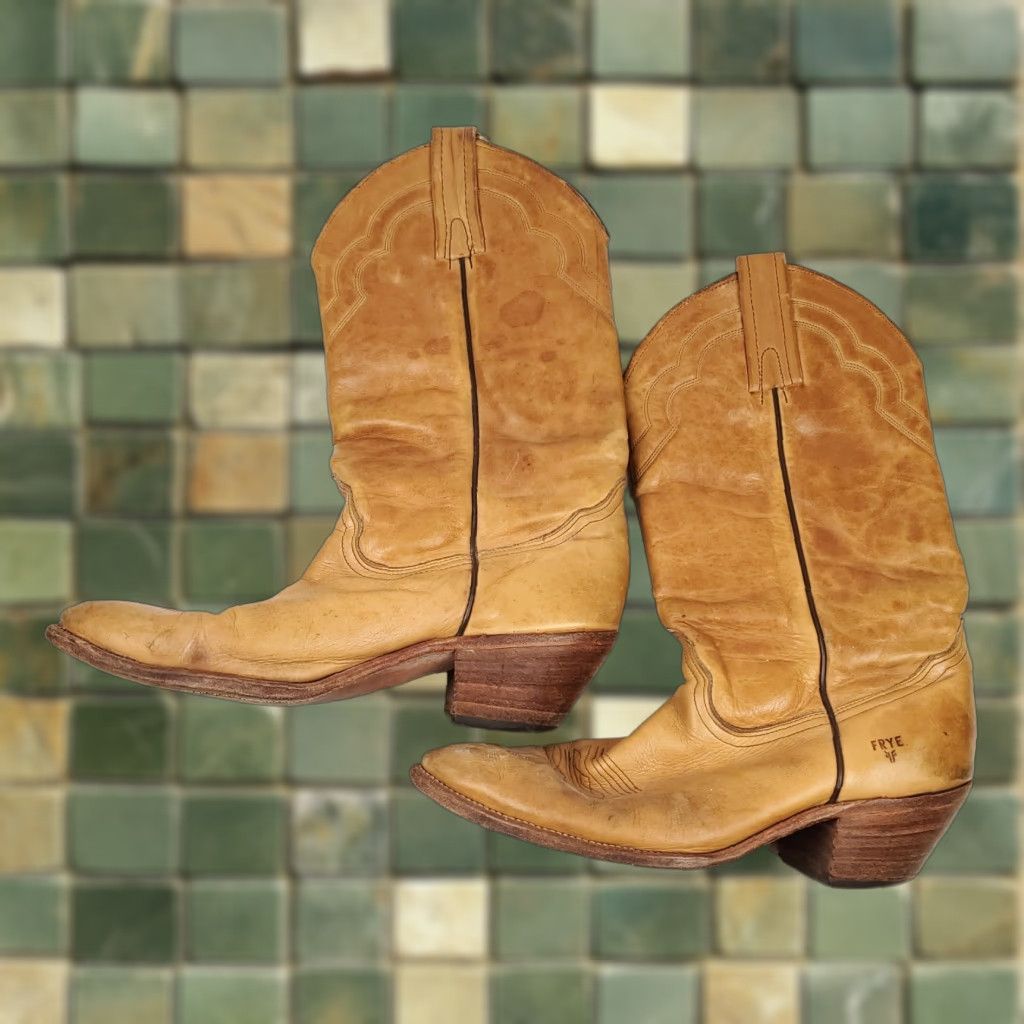 Frye Frye Boots Western Leather 3808 Cowboy Roper Made USA Mens 10.5 D Tan Brown Boots Mens Western Leather 3808 Frye US 10.5 D Size US 11 / EU 44 - 1 Thumbnail