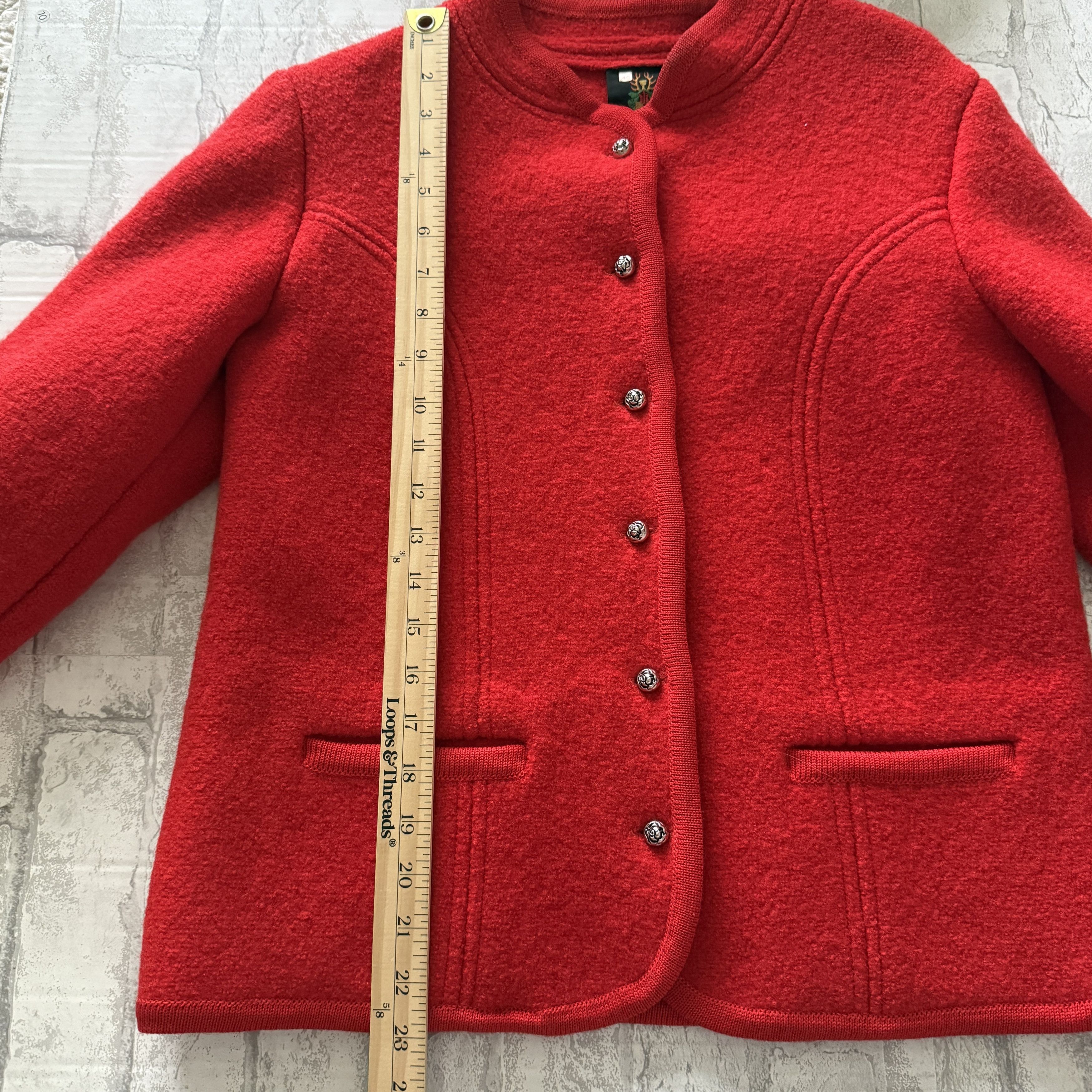 Other VTG German Cherry Red Boiled Wool Jacket Trachten Alpine Size S / US 4 / IT 40 - 3 Thumbnail