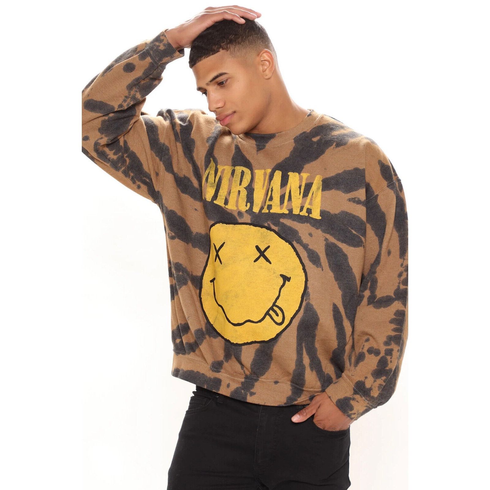 Nirvana Nirvana Men's Sweatshirt Smile Dazed Face Tie Dye Crewneck Size US M / EU 48-50 / 2 - 3 Thumbnail
