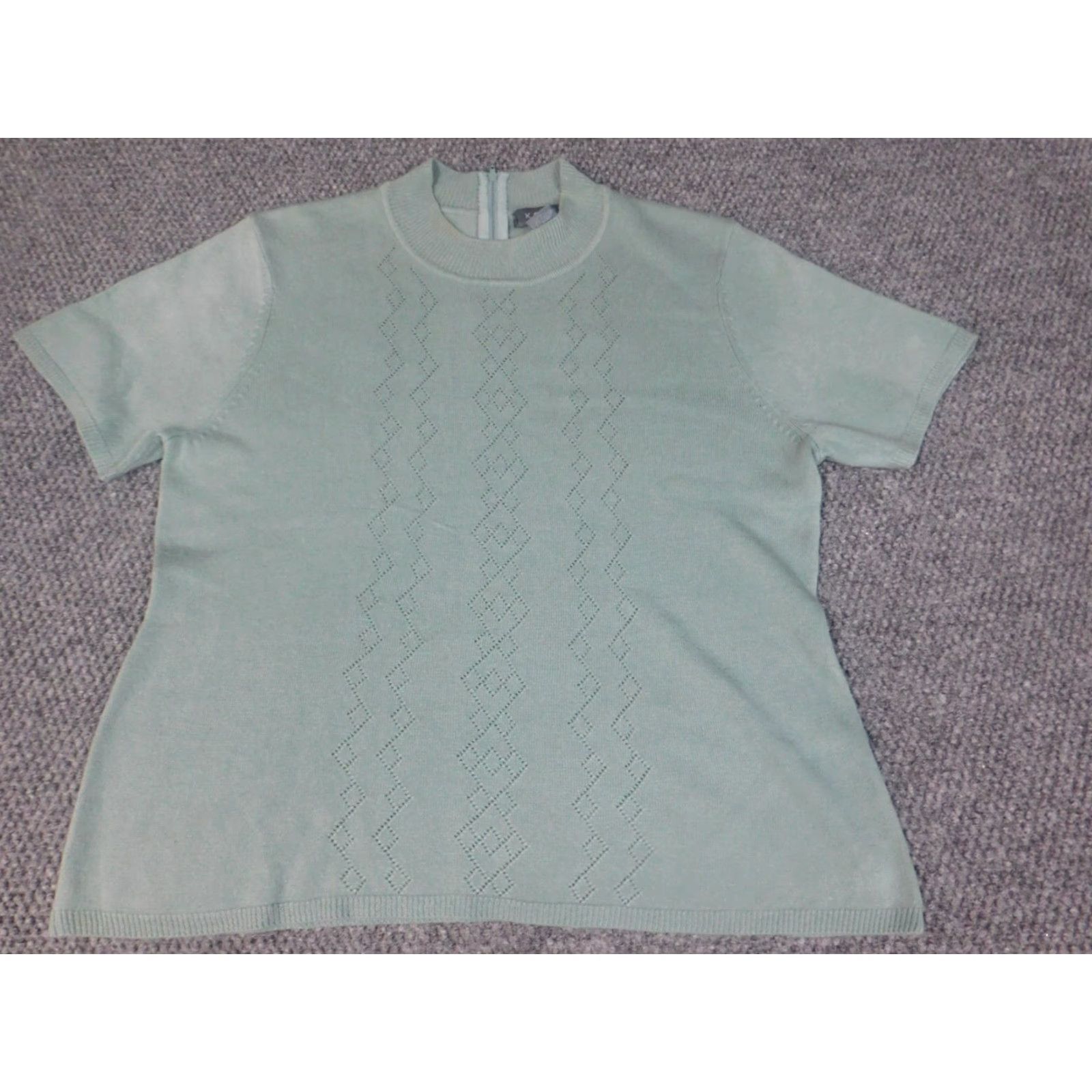 Vintage Koret Womens Sweater Pullover Knit Short Sleeve Green PT Petites Crew Neck Lightweight Size L / US 10 / IT 46 - 3 Thumbnail