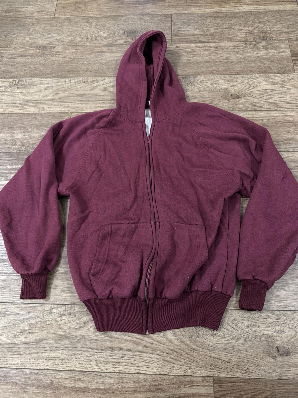 Other Vintage 90s Burgundy Thermal Lined Hoodie Blank Grunge Skate Size US M / EU 48-50 / 2 - 1 Thumbnail