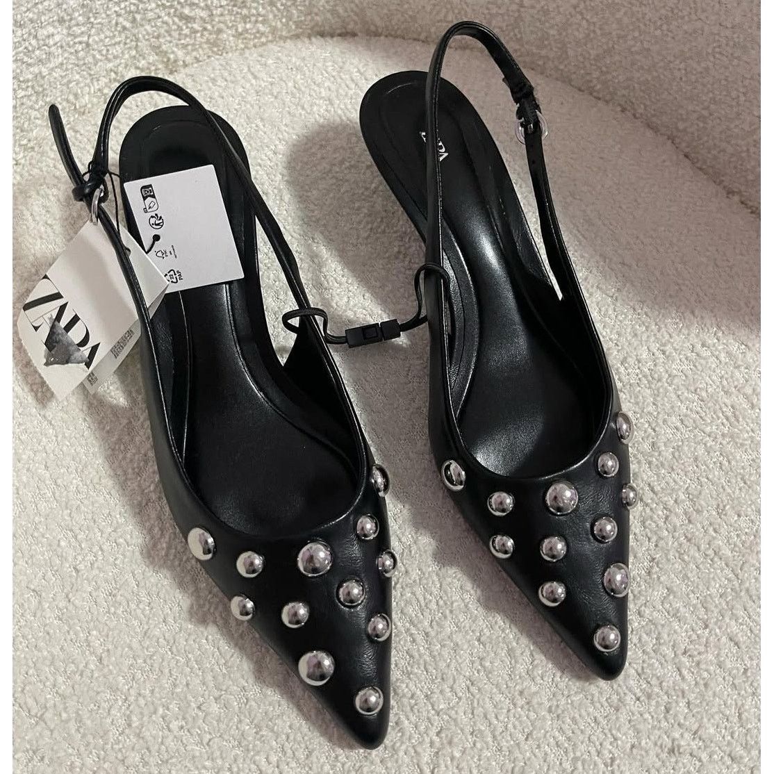 Zara Zara Studded Pointed Toe Slingback Kitten Heels NWT Size US 8 / IT 38 - 15 Thumbnail