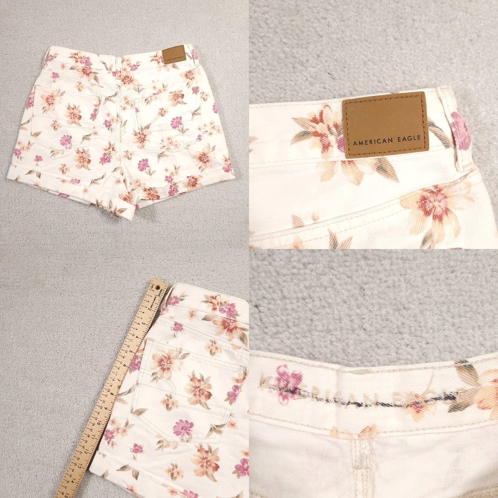 American Eagle Outfitters American Eagle Outfitters White Denim High Waisted Floral Mom Short Women's 6 Size 28" / US 6 / IT 42 - 8 Thumbnail