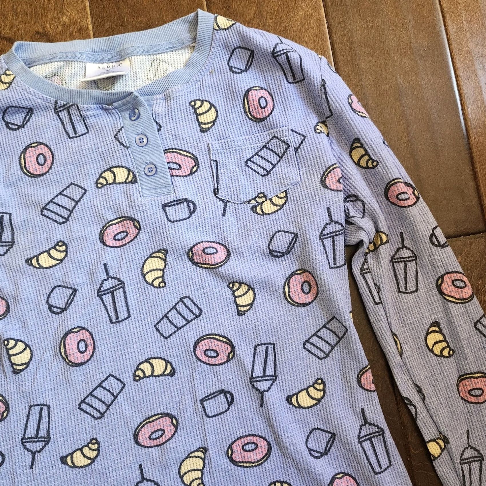 Vintage Serra Women’s Junior Donut Croissant Coffee Sleepwear Set Long Sleeve Brown M Size M / US 6-8 / IT 42-44 - 6 Thumbnail