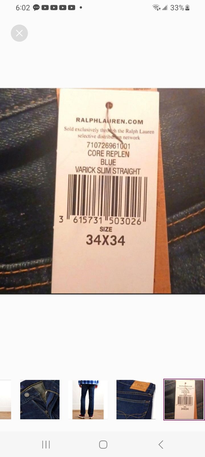 Polo Ralph Lauren Polo Ralph Lauren Varick Slim Fit Straight Leg Jeans Size US 34 / EU 50 - 6 Thumbnail