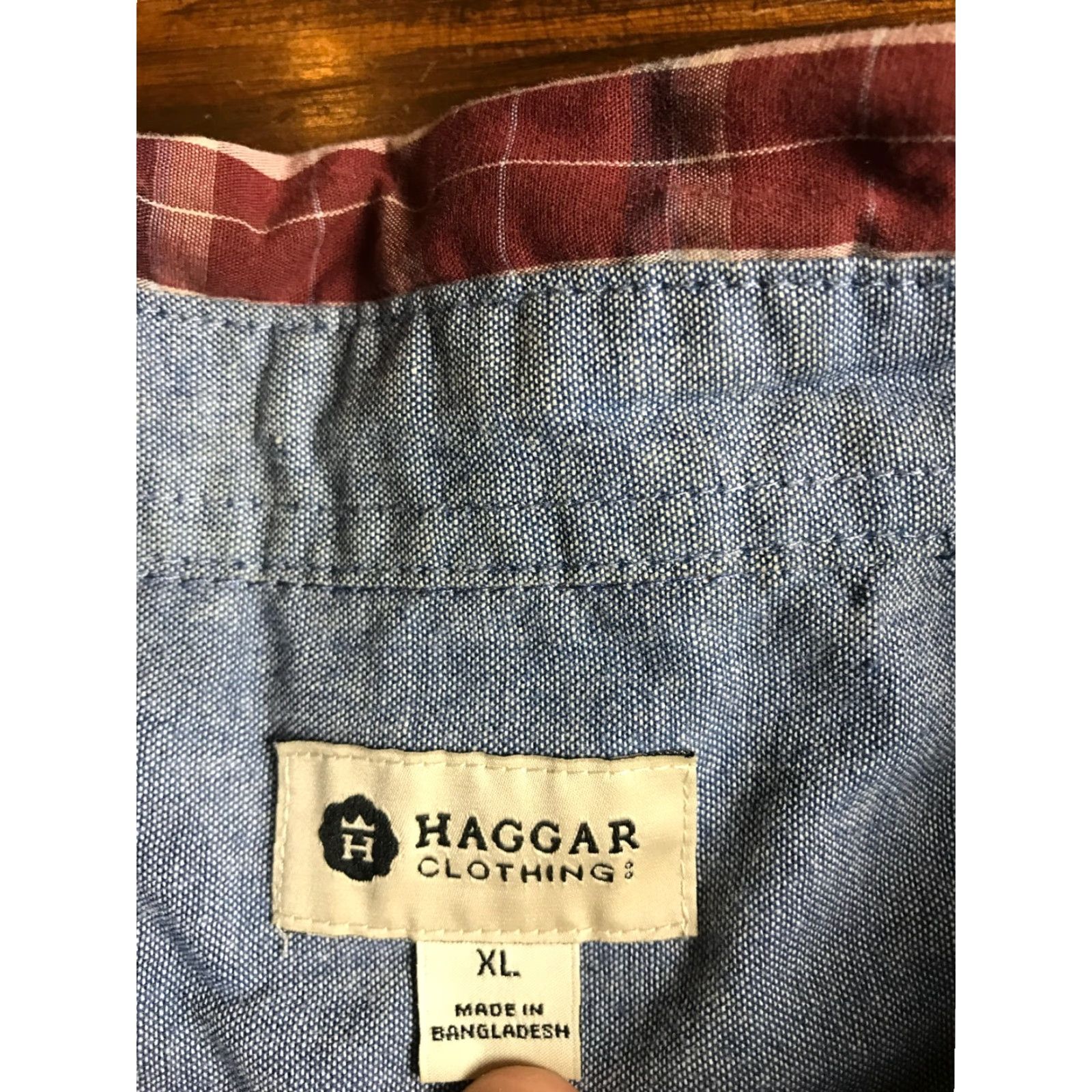 Haggar Haggar Shirt Men’s XL Burgundy Tan Blue Dress Shirt Button Down Plaid Long Sleeve Button-Up Casual Vintage: No Size 46R - 5 Thumbnail