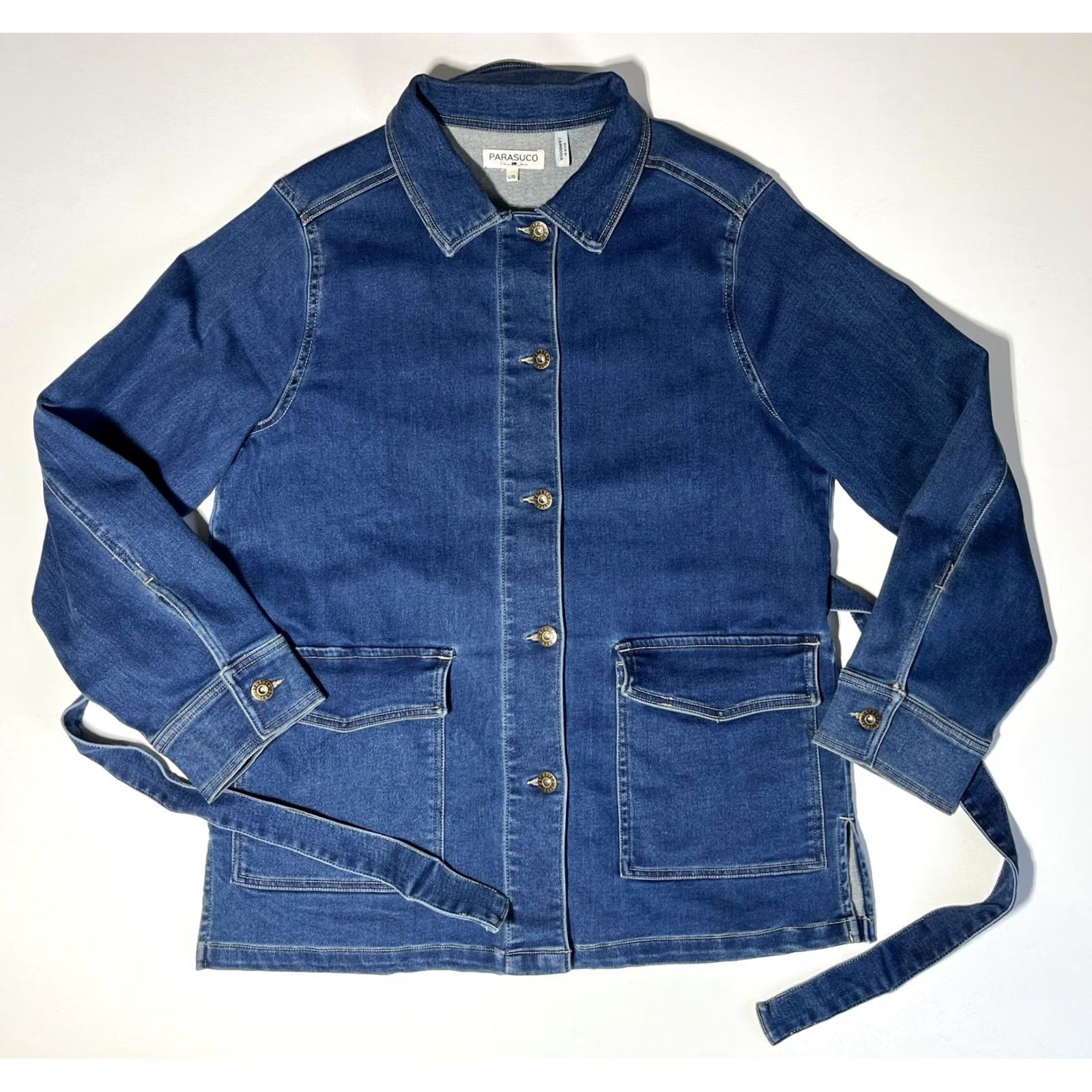 Parasuco VINTAGE Parasuco Denim Jeans Belted Jacket Women's L Blue Belted Jacket Size 36" / US 14 / IT 50 - 4 Thumbnail