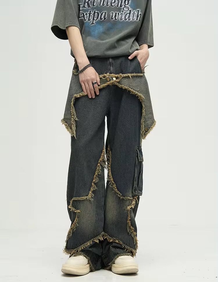 Designer Star Contrasting Splicing Men Jeans Size US 31 - 2 Thumbnail