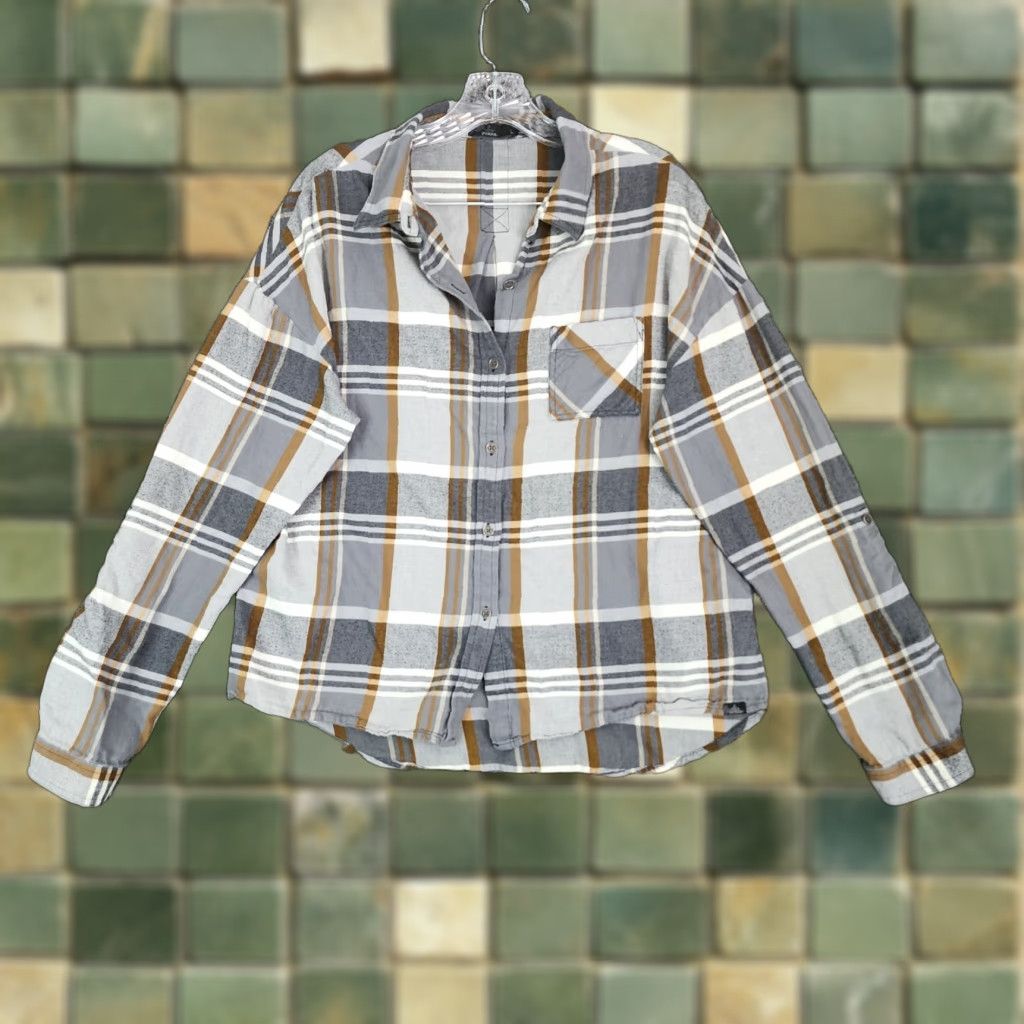 Prana prAna Shirt Women Size L Gray Plaid Long Sleeve Button-Up Womens Size L / US 10 / IT 46 - 1 Thumbnail