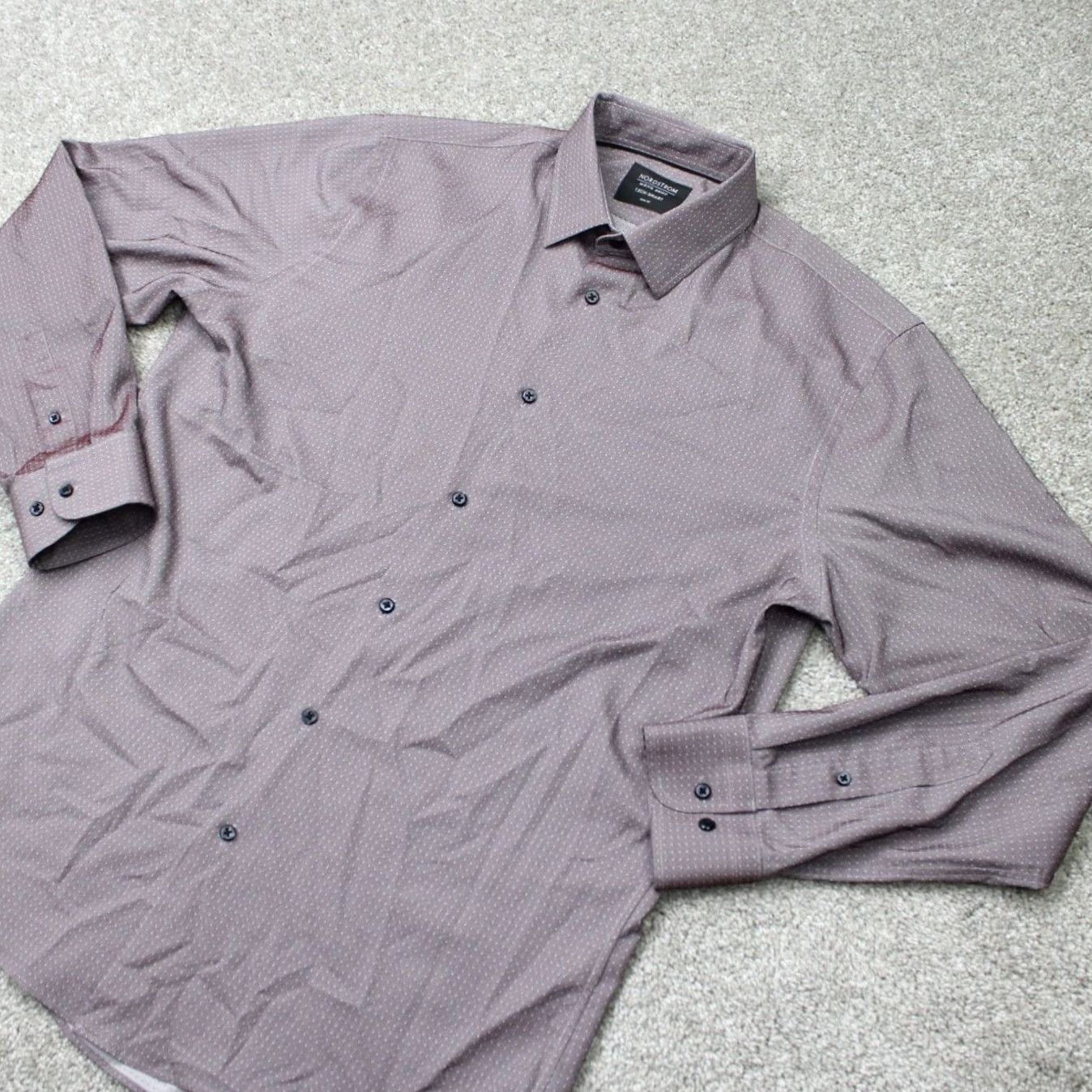 Nordstrom Nordstrom Mens Shirt 15 1/2 Purple Tech-Smart Trim Fit Stretch Long Sleeve Dress Shirt Men Size US L / EU 52-54 / 3 - 3 Thumbnail