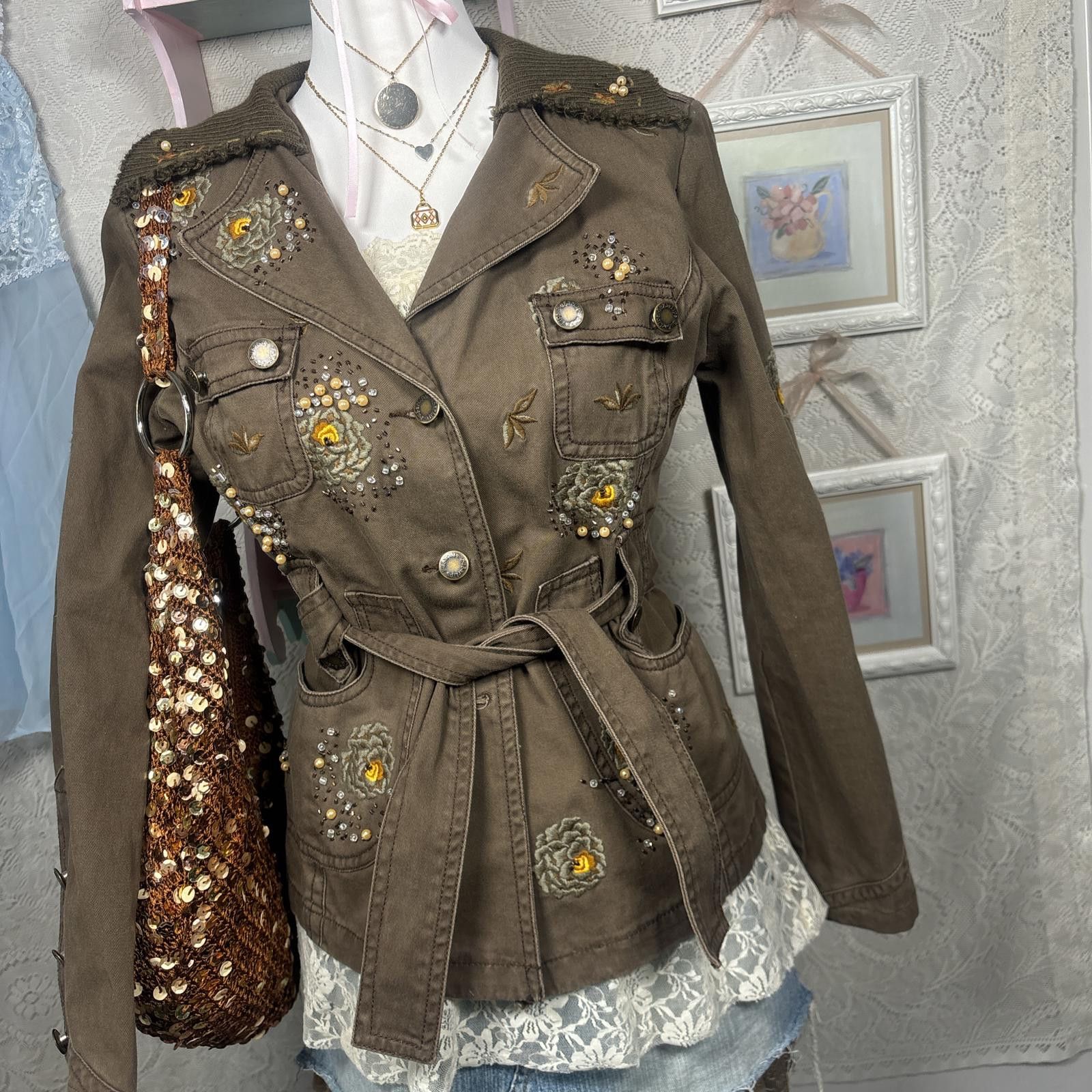 Other vintage fitted floral fairy brown jacket Size M / US 6-8 / IT 42-44 - 5 Thumbnail