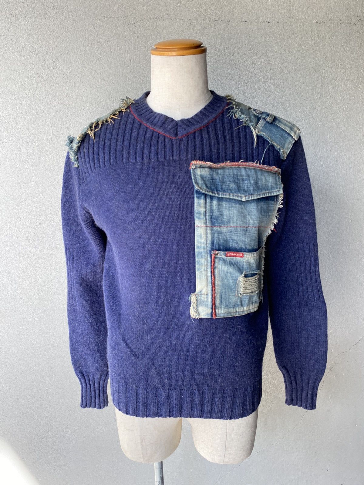 Darn Tough × Designer TOUGH JEANS Indigo Denim Patch Knit Size US XL / EU 56 / 4 - 14 Thumbnail